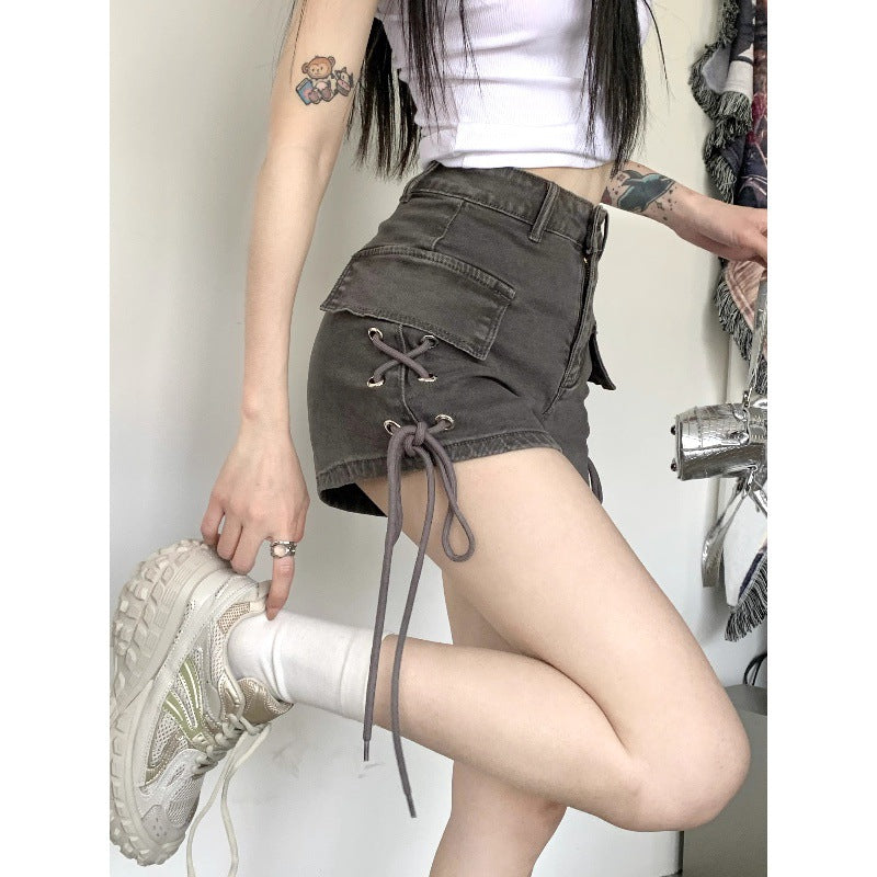 Aiertu joker costume female outfit Retro High Waist Slimming Overalls Jeans Women's Summer Hot Pants with Drawstring for Hot Girls plus Size Shorts aiertu