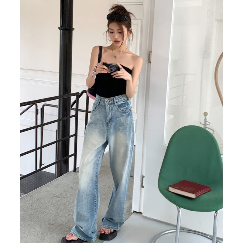 Aiertu Fall Retro Wide-Leg Jeans Women's Loose Slimming Pants Wide-Leg Pants aiertu