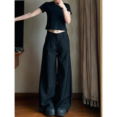 Aiertu fashion outfits Plus Size Black Straight Suit Wide-Leg Pants Women's Summer High Waist Draping Loose Slimming Casual Mopping Pants aiertu