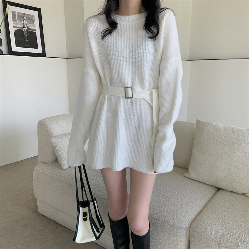 Aiertu black leggings outfit fall Lazy Style Waist-Tight Sweater Dress Autumn and Winter Pullover Bottoming Shirt Niche Temperament Coat Western Style Top aiertu