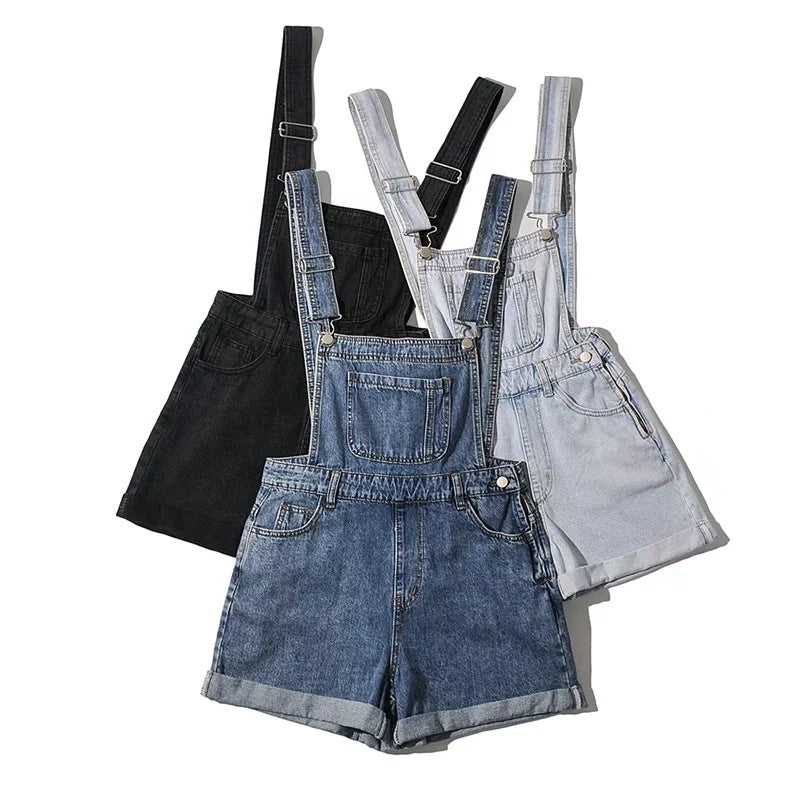 Aiertu Summer Korean Style Student Denim Suspender Pants Women's Preppy Style Wide Leg Shorts Loose Curling Denim Tide aiertu