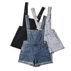 Aiertu Summer Korean Style Student Denim Suspender Pants Women's Preppy Style Wide Leg Shorts Loose Curling Denim Tide aiertu