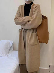 Aiertu fall outfits Solid Color Knitted Cardigan Women's Autumn and Winter Loose Temperament V-neck Lazy Style Mid-Length over-the-Knee Sweater Coat Fashion aiertu