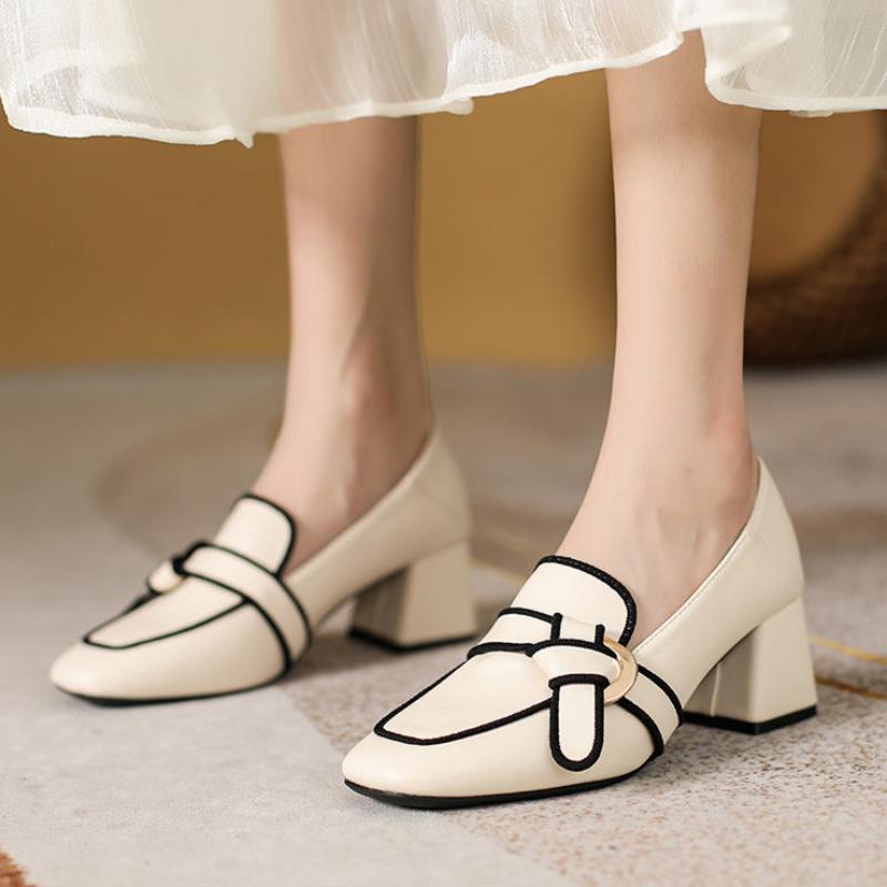 Aiertu Summer Women Chunky Pumps Thick High Heel Slip-On Waterproof Loafers Shoes Casual Vintage Square Toe Ladies Suit Shoes Aiertu