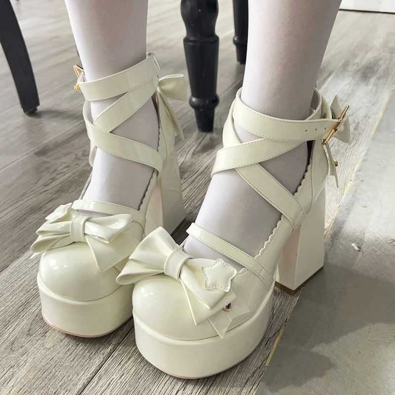 Aiertu shoes Sweet Lolita Shoes round Toe Cute Girl's Shoes Japanese Mary Jane Chunky Heel High Heels Waterproof Platform aiertu
