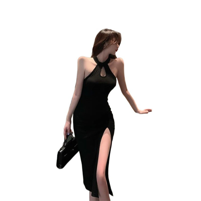 Aiertu holiday dress Improved Cheongsam Dress French Sexy High Temperament Slimming Halter Dress Women's Summer Sleeveless over-the-Knee Skirt aiertu