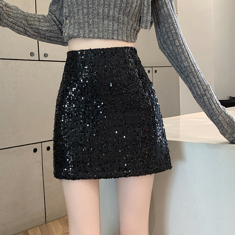 Aiertu fall outfits Skirt Skirt Shiny Skirt Woolen Sequined Skirt Tweed Hip Skirt aiertu
