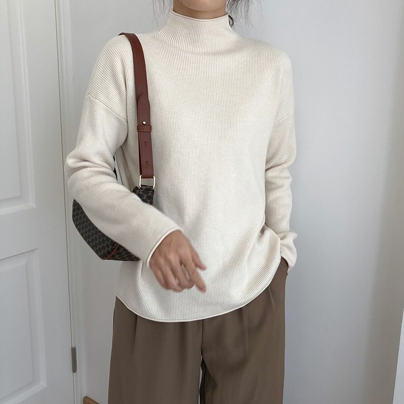 Aiertu cold weather outfits Autumn and Winter Knitwear Women's Inner Wear Loose Lazy Style Sweater Half Turtleneck Top Bottoming Shirt Fashion aiertu