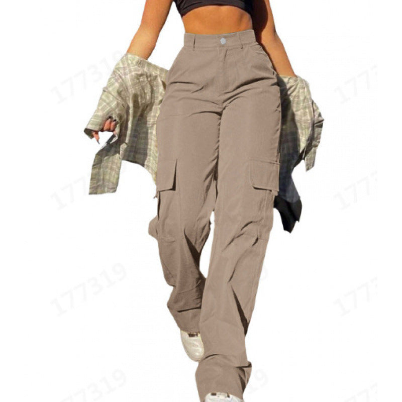 Aiertu outfits Women's Street Fashion Multi-Pocket Workwear Straight Trousers High Waist Slimming Loose Overalls aiertu