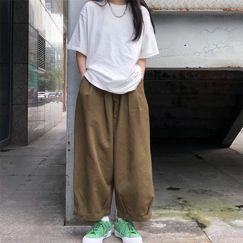 Aiertu trashy outfits INS Super Popular Japanese Retro Street Lazy Dark Wide-Leg Pants Loose Straight Solid Color Trousers for Men and Women aiertu