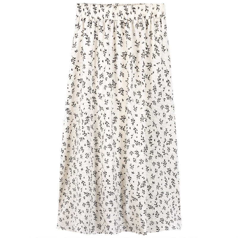 Aiertu midi skirt outfit fall French Retro Chiffon Floral Skirt Black Skirt Women's Spring and Summer Mid-Length Drape Slimming Long Skirt aiertu