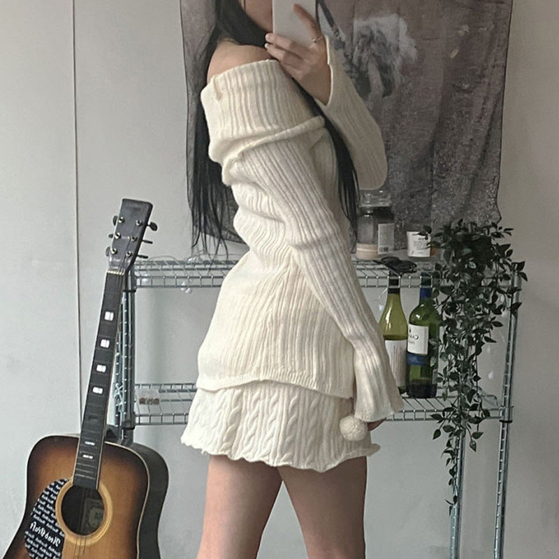 Aiertu simple winter outfits Millennium Hot Girl White Moonlight Split Breasted Flip off-Shoulder Long Sleeve Top Lazy Style Slimming Sweater aiertu