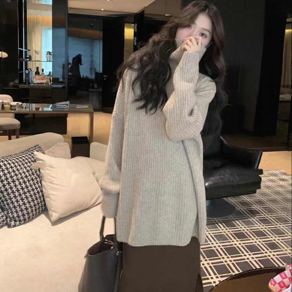 Aiertu style Soft Glutinous Turtleneck Pullover Women's Autumn and Winter Loose Lazy Style Mid-Length Inner Sweater Top aiertu