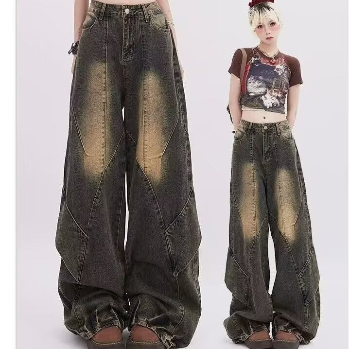 Aiertu shamar High Street Retro Distressed Jeans Men and Women Spring Loose Casual Straight Wide Leg aiertu