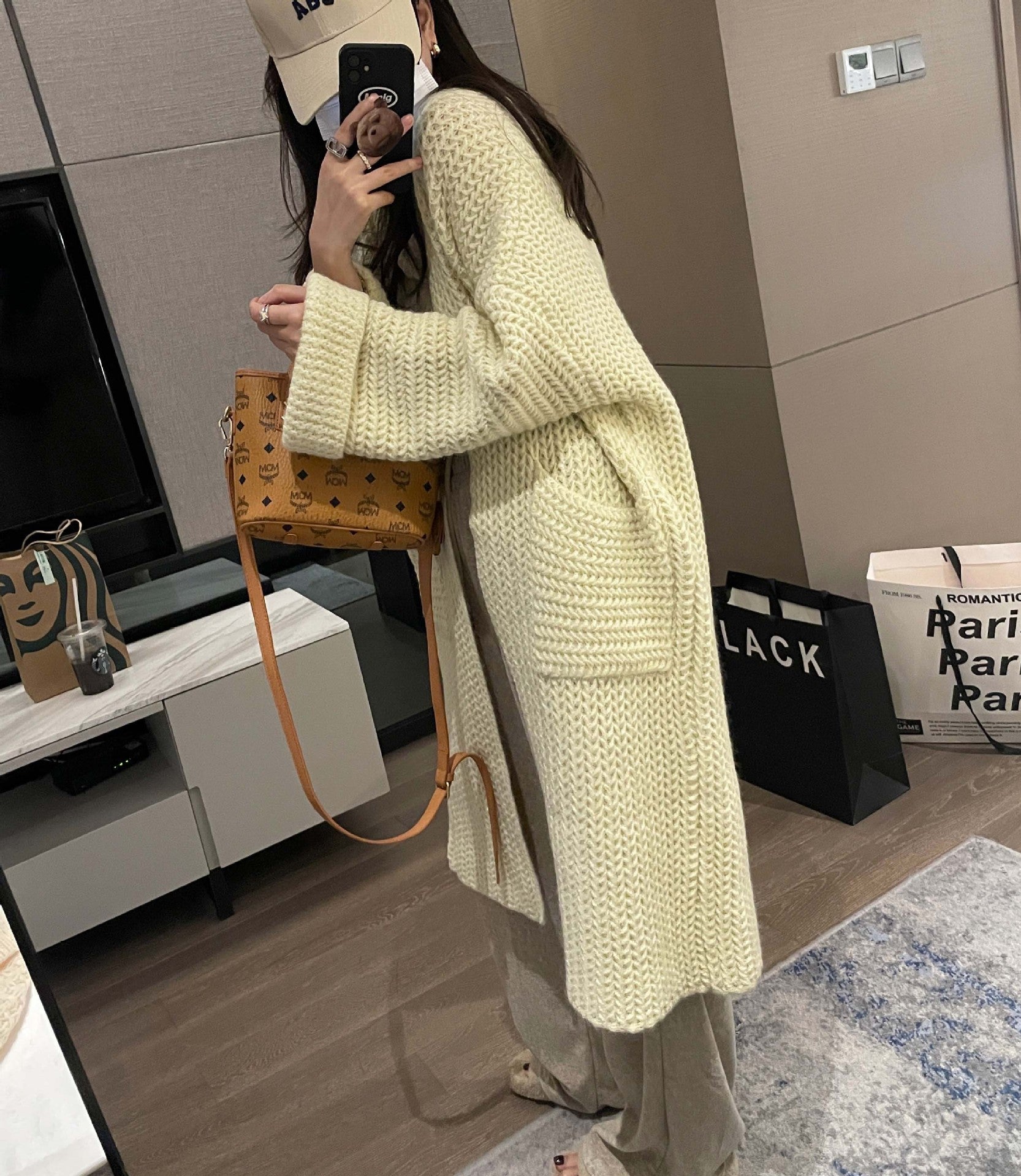 Aiertu cold weather outfits Korean Style Thick Needle Pineapple Pattern Sweater Cardigan Loose over-the-Knee Sweater Mid-Length Elegant Wool Coat Women's Top aiertu