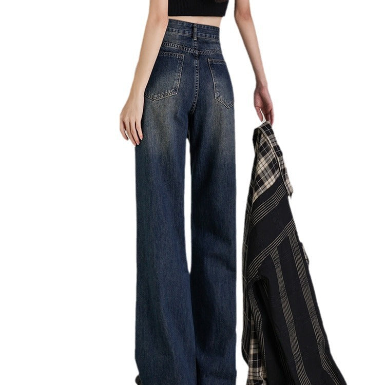 Aiertu shamar Micro Flared Jeans Women's Autumn and Winter Retro Blue High Waist Loose Wide Leg Pants Small Mop Long Pants aiertu