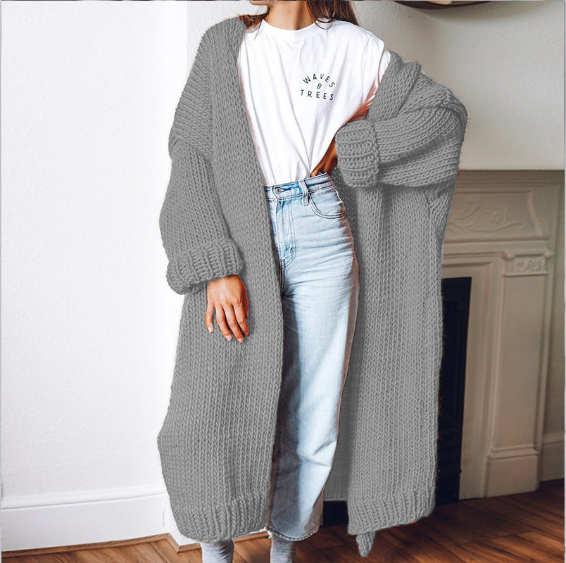Aiertu fall outfits Plus Size Knitted Cardigan Women's Mid-Length Loose Casual Fashion Sweater Coat Women aiertu