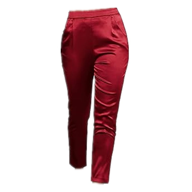 Aiertu business casual outfits for women Women's Satin High Waist Trousers Artificial Silk Pocket Loose Casual Pants aiertu