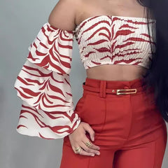 Aiertu style Women's Suit Autumn off-the-Shoulder Solid Color Trousers Two-Piece Set aiertu
