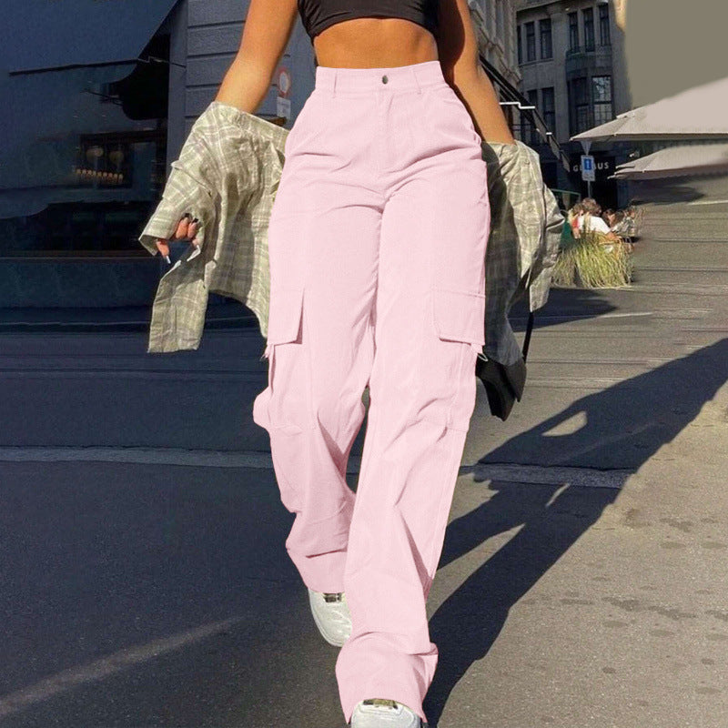 Aiertu outfits Women's Street Fashion Multi-Pocket Workwear Straight Trousers High Waist Slimming Loose Overalls aiertu
