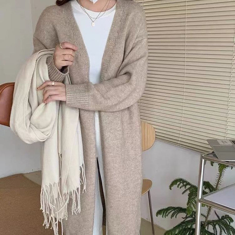 Aiertu black sweater dress outfit Knitted Cardigan Women's Spring and Autumn Simple Lazy Style Loose Mid-Length over-the-Knee Sweater Coat Top aiertu