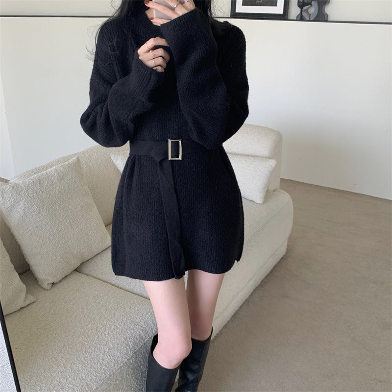 Aiertu black leggings outfit fall Lazy Style Waist-Tight Sweater Dress Autumn and Winter Pullover Bottoming Shirt Niche Temperament Coat Western Style Top aiertu
