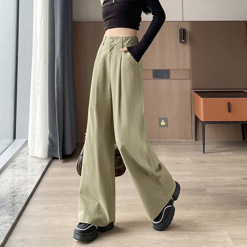 Aiertu fashion outfits Autumn Tall Cotton Anti-Wrinkle Washed Casual Overalls Women's High Waist Straight Old Money Style Wide Leg Trousers aiertu