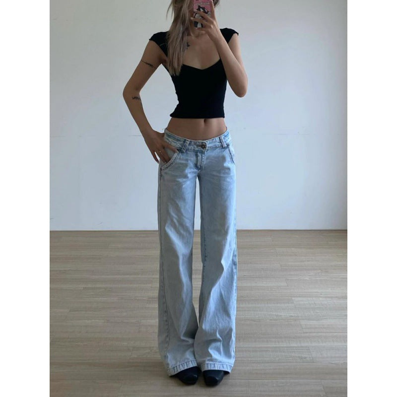 Aiertu going out outfits High Street Hot Girl Super Stylish Jeans Women's Summer Retro Distressed Washed Straight Mop Pants aiertu