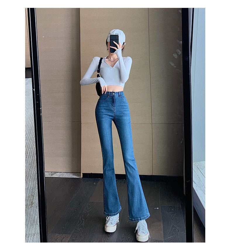 Aiertu egirl style Black Micro Flared Jeans Women's Spring High Waist Slimming Horseshoe Pants Small aiertu