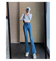 Aiertu egirl style Black Micro Flared Jeans Women's Spring High Waist Slimming Horseshoe Pants Small aiertu