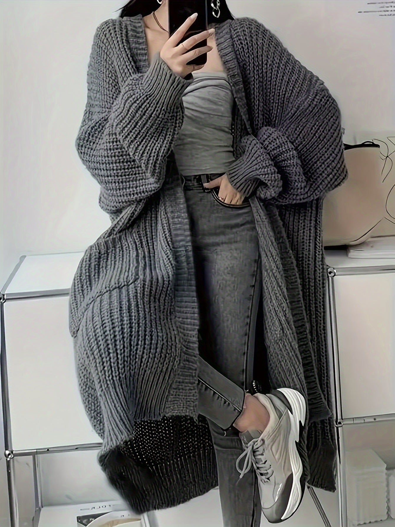 Aiertu fall outfits Cardigan Casual Loose Texture Clear Long aiertu