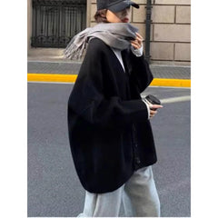 Aiertu datenight fall outfits Black V-neck Knitted Cardigan for Women Autumn and Winter Outer Wear Fashionable Western Style Top Loose Lazy Style Mid-Length Women aiertu