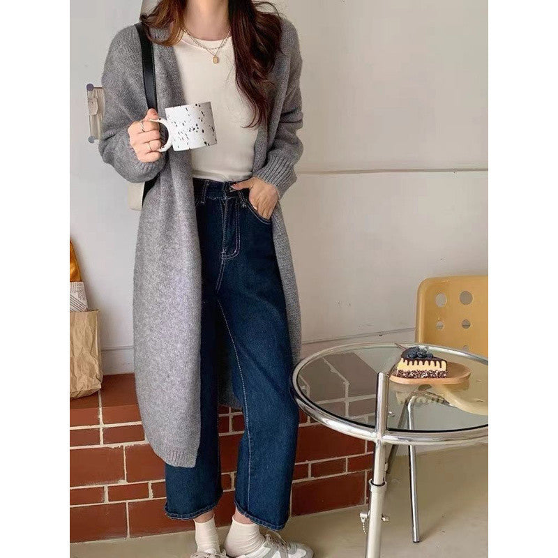 Aiertu black sweater dress outfit Knitted Cardigan Women's Spring and Autumn Simple Lazy Style Loose Mid-Length over-the-Knee Sweater Coat Top aiertu