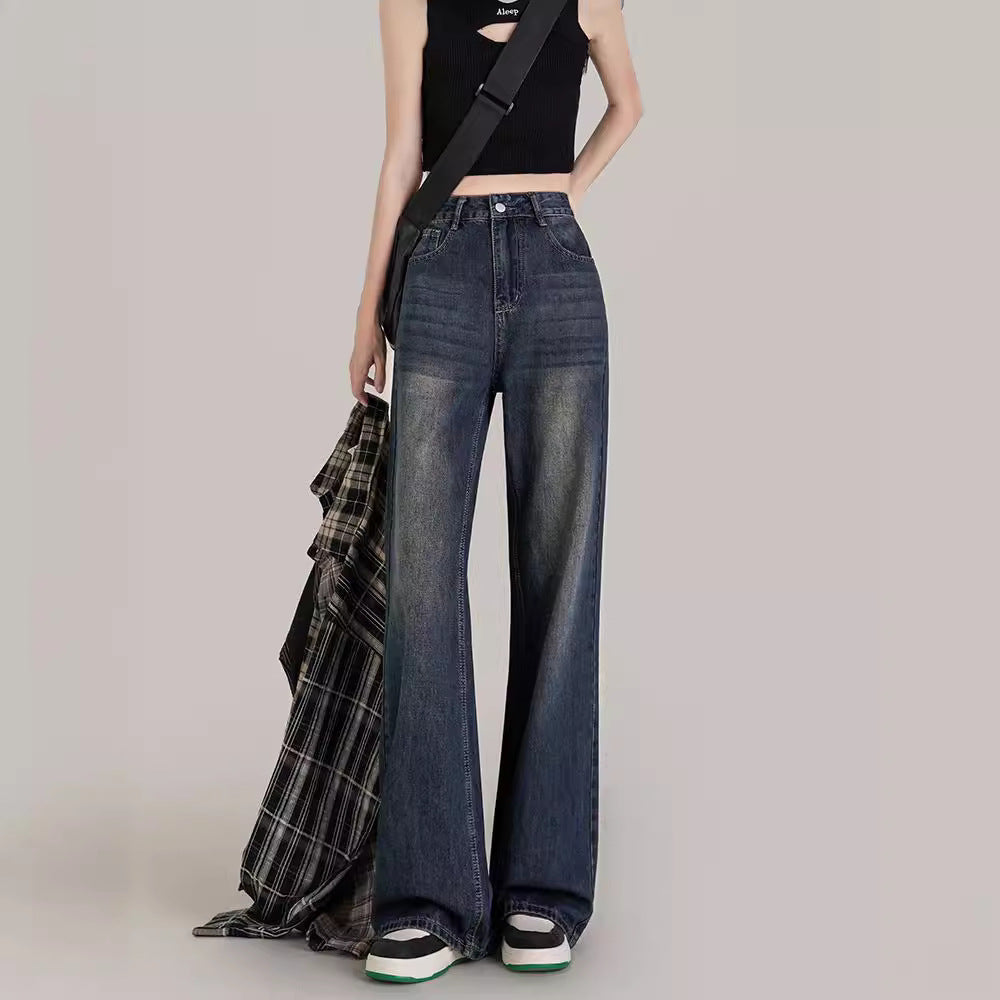 Aiertu shamar Micro Flared Jeans Women's Autumn and Winter Retro Blue High Waist Loose Wide Leg Pants Small Mop Long Pants aiertu