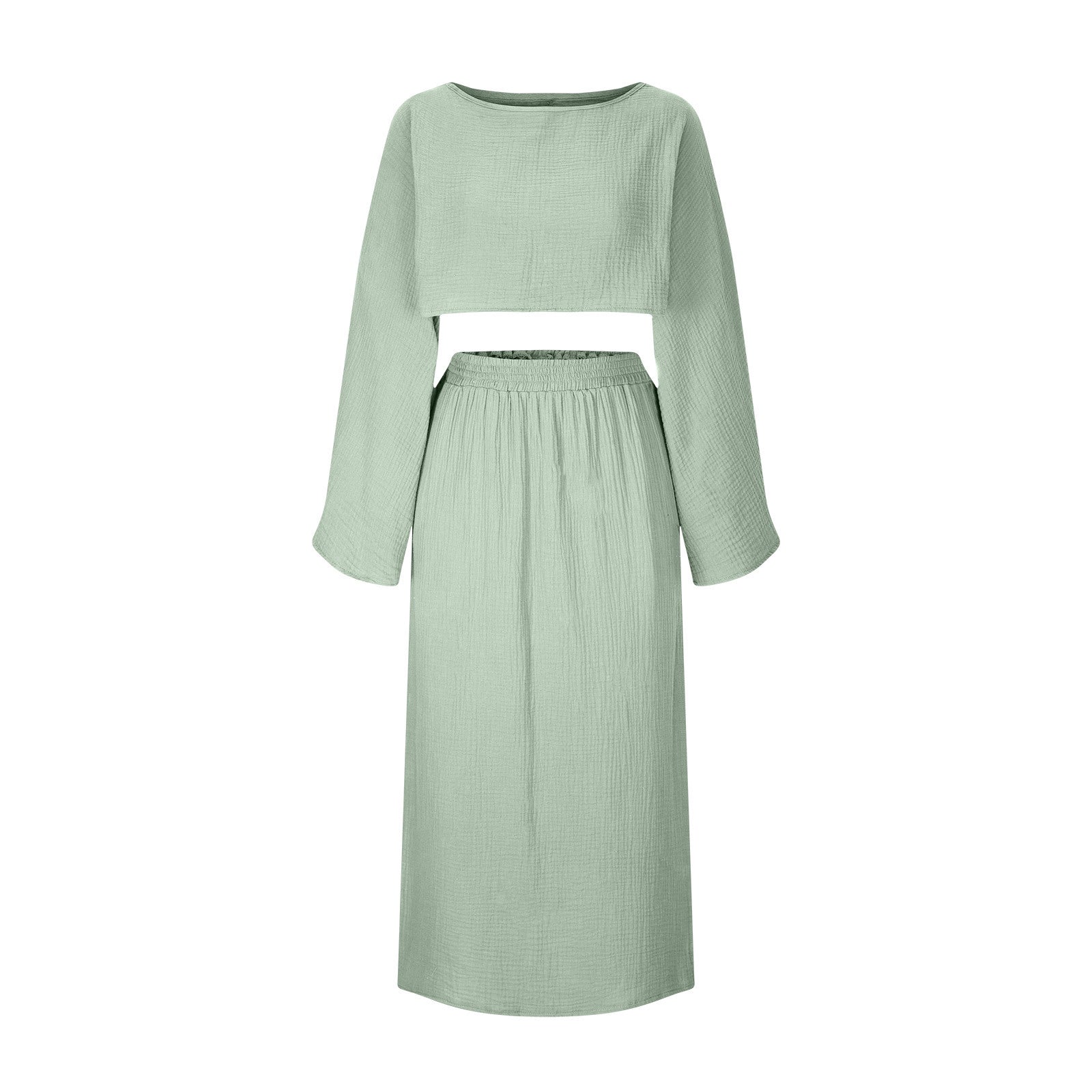 Aiertu outfit ideas Summer New Cotton and Linen round Neck Top + Split Skirt aiertu