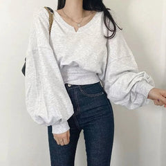 Aiertu fashion outfits round Neck Pullover Waist-Tight Long-Sleeved Sweater Women's Spring and Autumn Casual Niche Short Slim Top aiertu