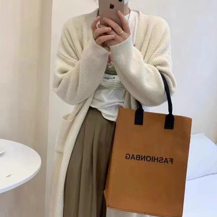Aiertu fall outfits Solid Color Knitted Cardigan Women's Autumn and Winter Loose Temperament V-neck Lazy Style Mid-Length over-the-Knee Sweater Coat Fashion aiertu