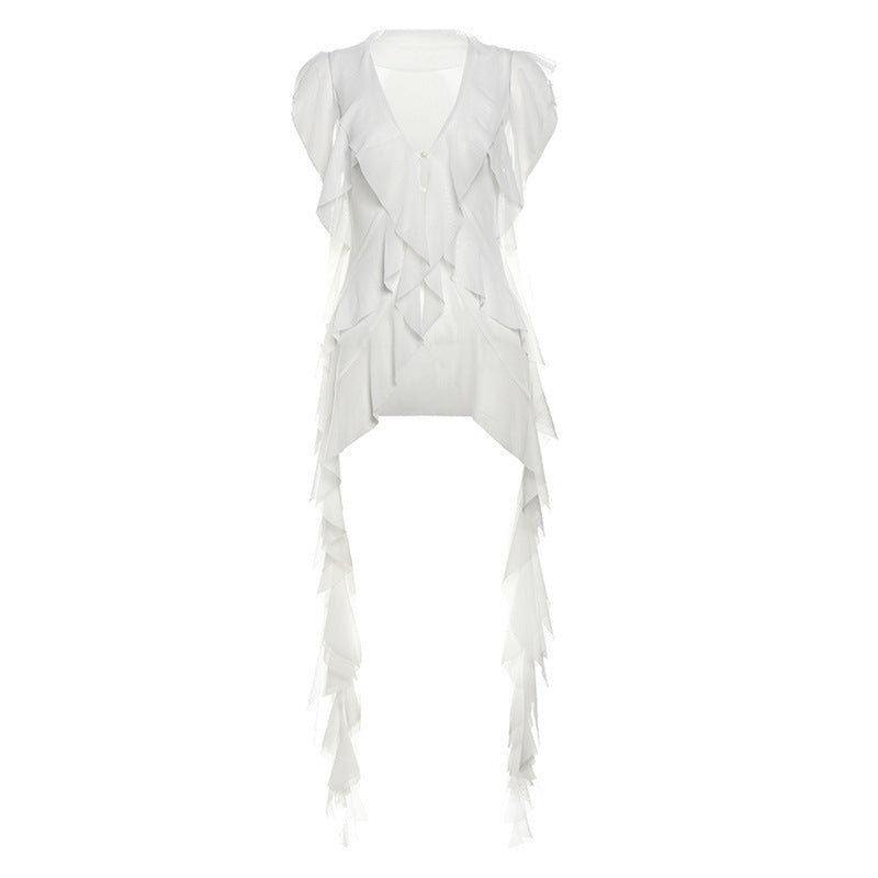 Aiertu concert outfit Style Summer New Women's Sexy Slimming Wavy Mesh Transparent Irregular Vest aiertu
