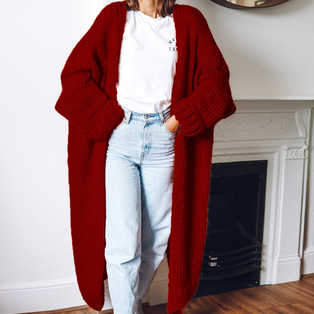 Aiertu fall outfits Plus Size Knitted Cardigan Women's Mid-Length Loose Casual Fashion Sweater Coat Women aiertu
