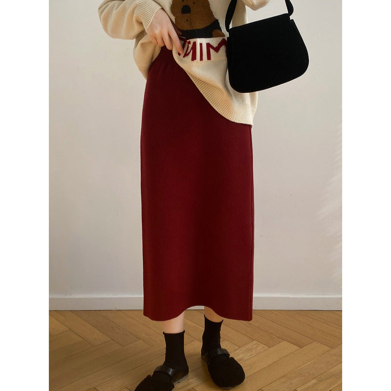 Aiertu outfit inspo winter Women's Mid-Length Wool Knitted Skirt Autumn and Winter Straight Skirt Super Nice Wool Sheath Straight Skirt aiertu