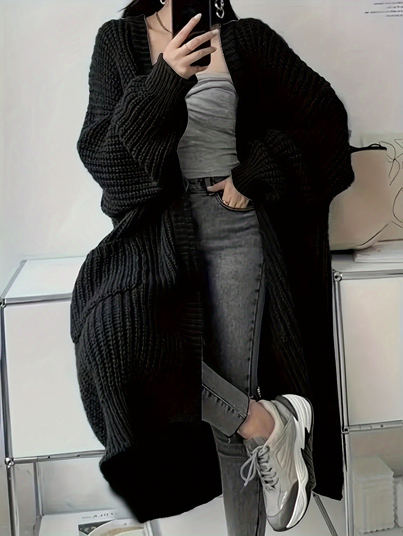Aiertu fall outfits Cardigan Casual Loose Texture Clear Long aiertu