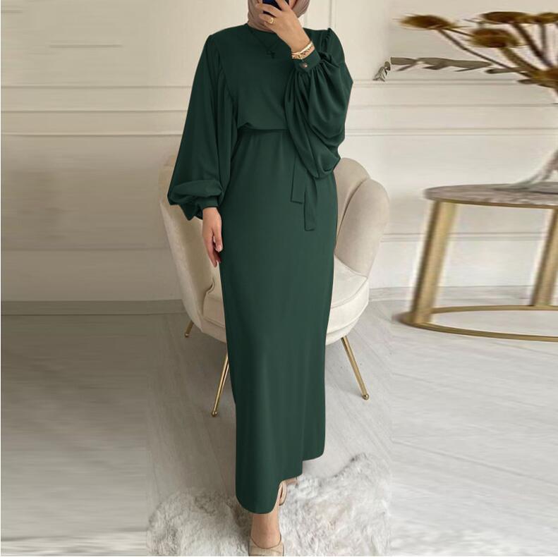 Aiertu dress outfit Style Solid Color Long Sleeve Casual Muslim Dress Robe Robe Dress Dignified Elegant Middle East aiertu