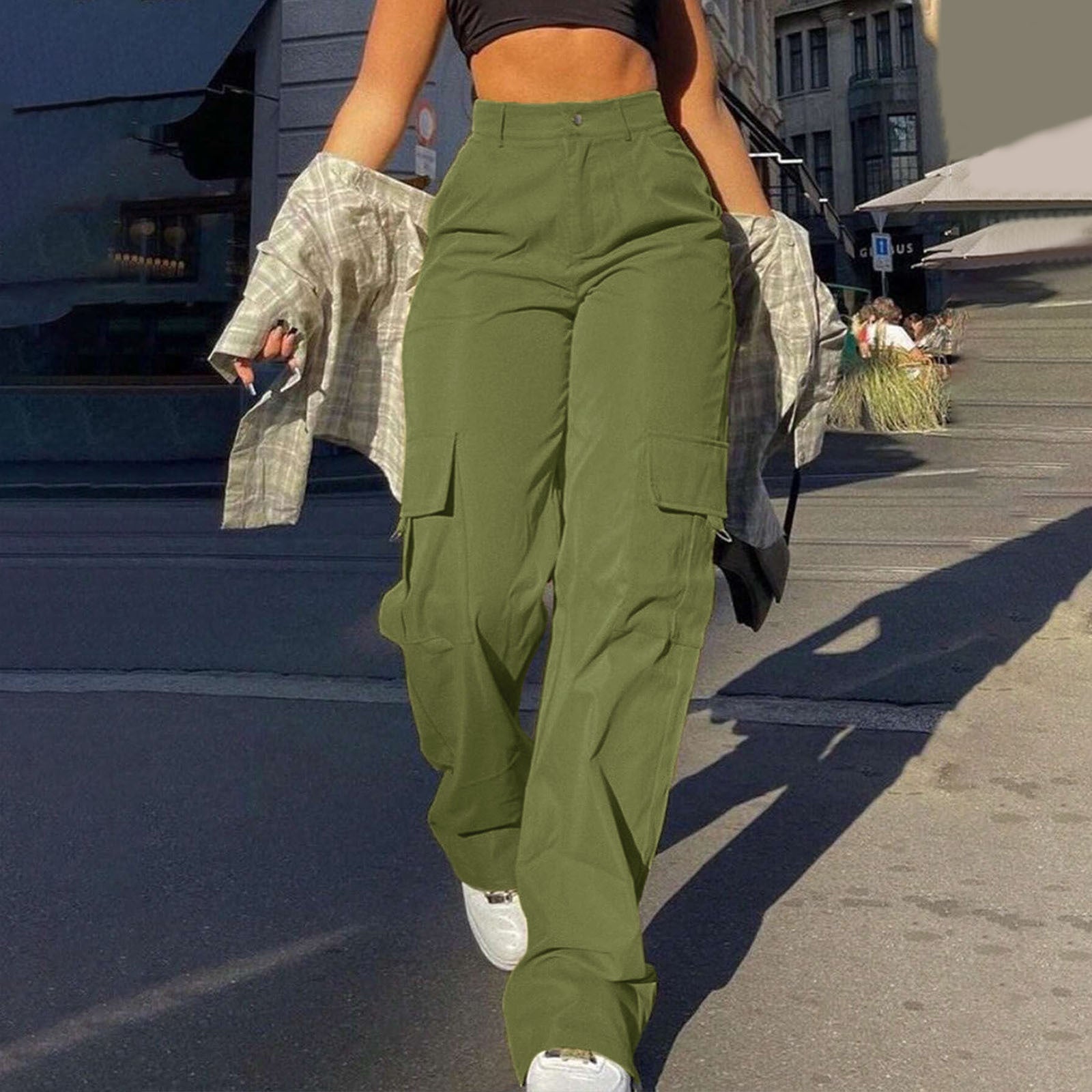 Aiertu outfits Women's Street Fashion Multi-Pocket Workwear Straight Trousers High Waist Slimming Loose Overalls aiertu