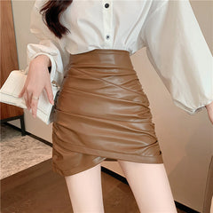 Aiertu y2k outfits PU Leather Skirt Pleated Skirt Women's Autumn Hot Girl Hip Skirt Slightly Fat Girl Sexy A- line Skirt aiertu