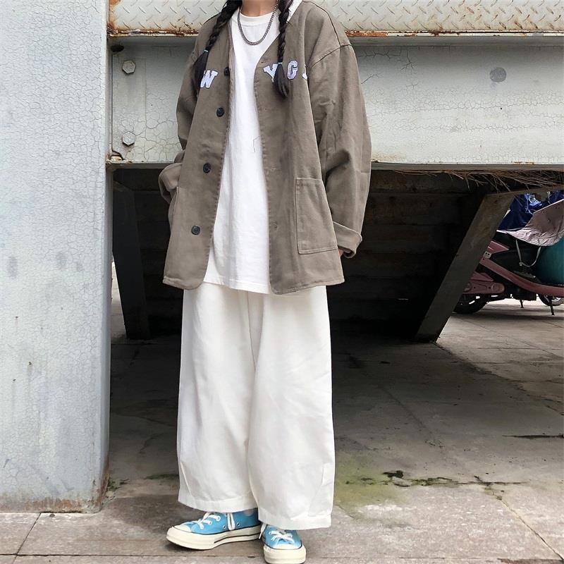 Aiertu trashy outfits INS Super Popular Japanese Retro Street Lazy Dark Wide-Leg Pants Loose Straight Solid Color Trousers for Men and Women aiertu