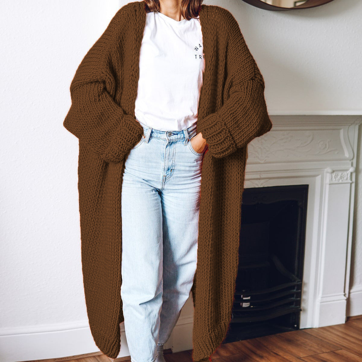 Aiertu fall outfits Plus Size Knitted Cardigan Women's Mid-Length Loose Casual Fashion Sweater Coat Women aiertu