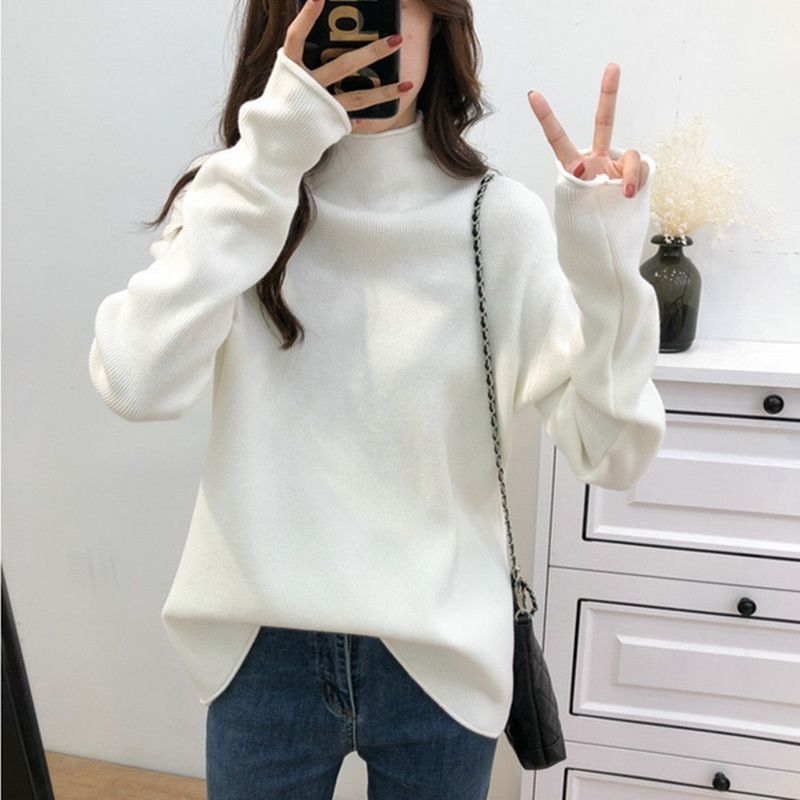 Aiertu cold weather outfits Autumn and Winter Knitwear Women's Inner Wear Loose Lazy Style Sweater Half Turtleneck Top Bottoming Shirt Fashion aiertu