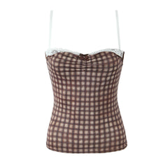 Aiertu black sweater dress outfit French Style Two-Piece Plaid Lace Stitching Strap Top Mini Sheath Skirt aiertu