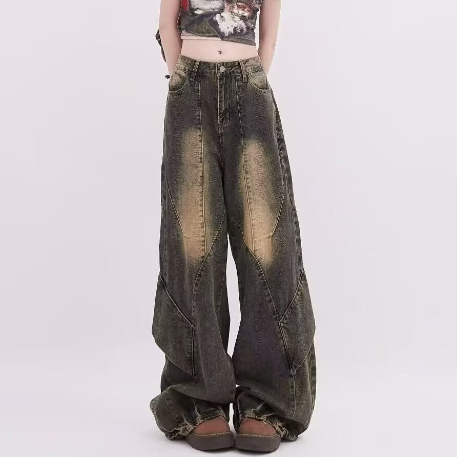 Aiertu shamar High Street Retro Distressed Jeans Men and Women Spring Loose Casual Straight Wide Leg aiertu