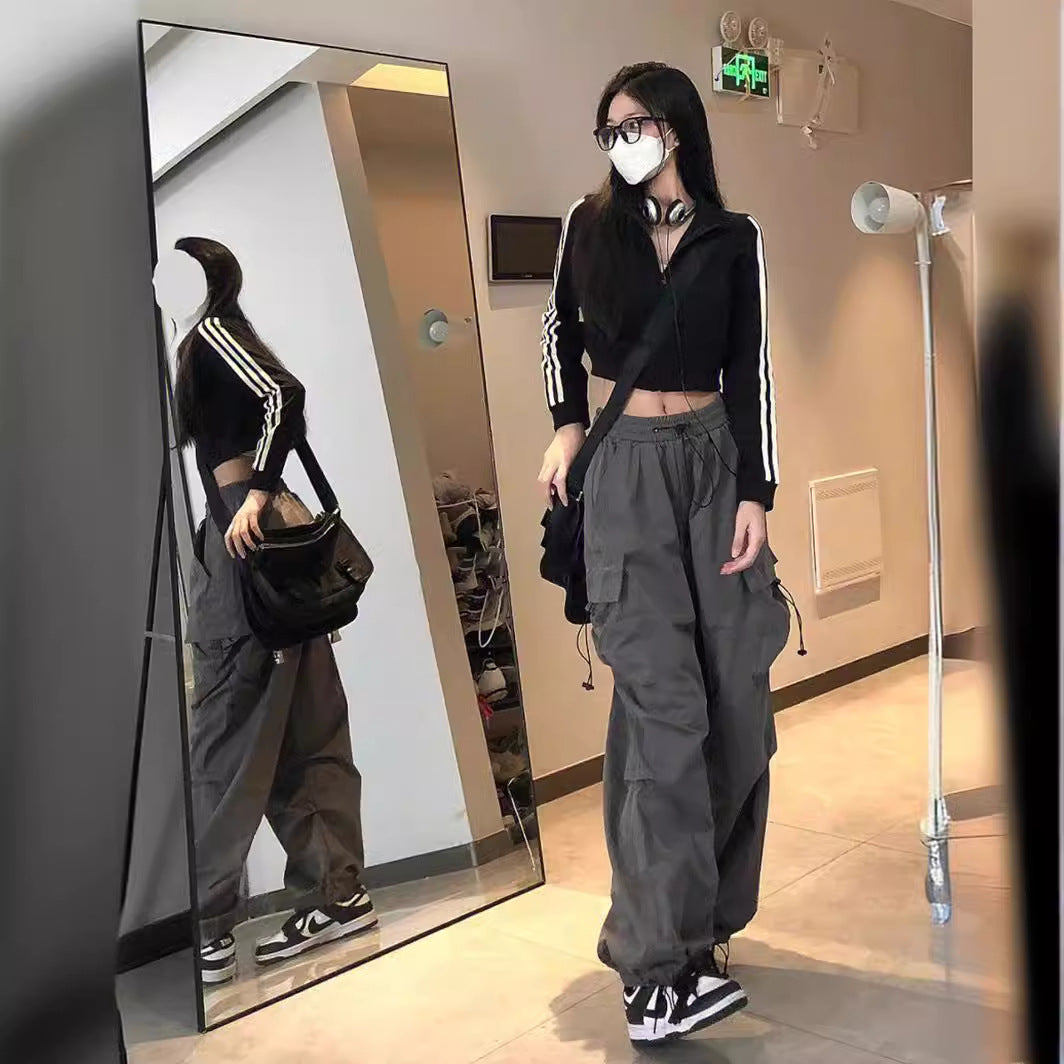 Aiertu concert outfit Women's Wide-Leg Pants Spring and Summer Niche Loose Slimming High Street Multi-Pocket Straight Overalls aiertu